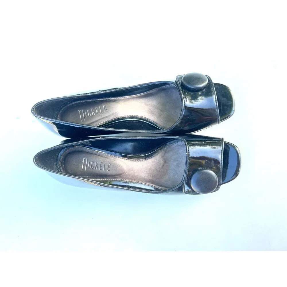 Women's Nickels pump wedge heels comfortable peep open toe black size 7M